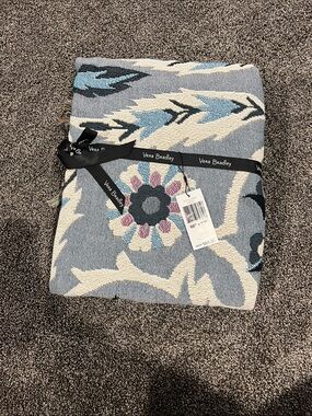 Vera Bradley Light Blue Floral Woven Throw